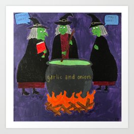 witches cooking garlic and onion Art Print