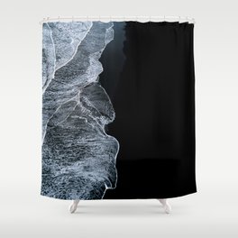 Waves on a black sand beach in iceland - minimalist Landscape Photography Shower Curtain | Landscape, Wave, Beach, Curated, Minimalist, Nature, Travel, Water, Iceland, Moody 