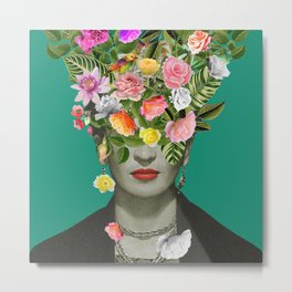 Frida Floral Metal Print | Fridakahlo, Flowering, Botanical, Bouquet, Gardenroses, Garden, Green, Tropical, Floral, Graphic Design 
