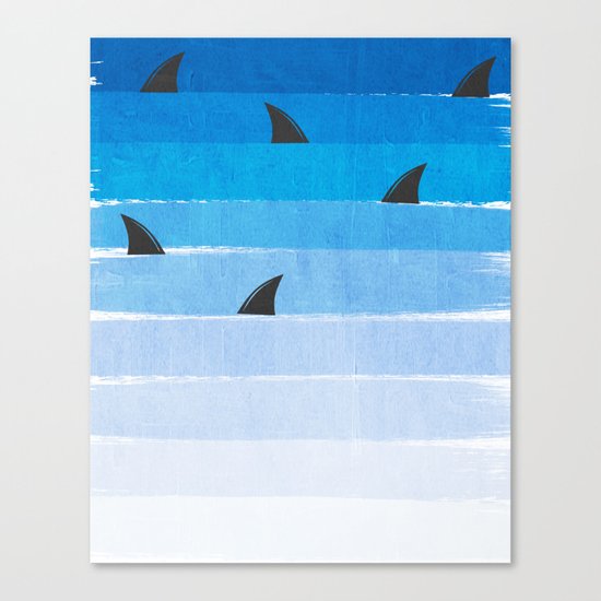 Sharks - shark week trendy black and white minimal kids pattern print ombre blue ocean surfing Canvas Print