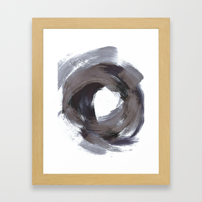 Circular Gestural Brushstroke Grey Abstract Painting Framed Art