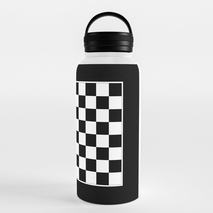 Check Checkered Checkerboard Geometric Black And White Pattern Water Bottle