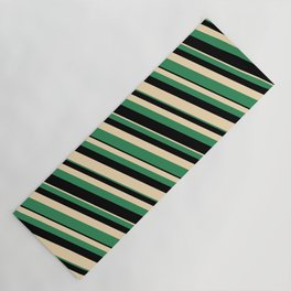 [ Thumbnail: Tan, Sea Green & Black Colored Striped Pattern Yoga Mat ]