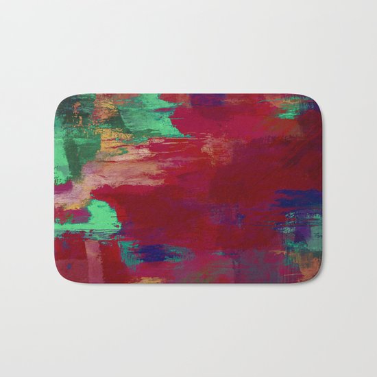 Crimson Overflow - Abstract, red, crimson, green, purple oil painting Bath Mat