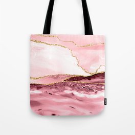 Pink And Gold Marble Waves Tote Bag