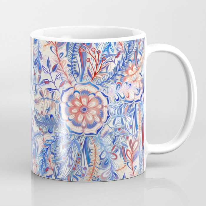 Boho Flower Burst in Red and Blue Coffee Mug