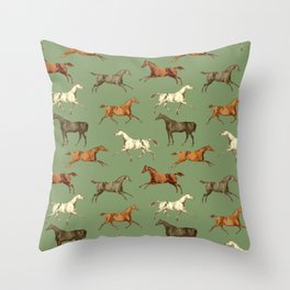 WILD HORSES & Sage Green  Throw Pillow