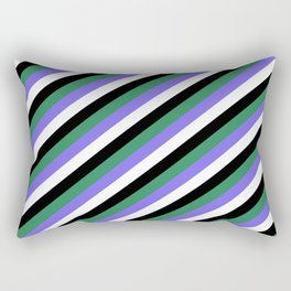 [ Thumbnail: Sea Green, Medium Slate Blue, White & Black Colored Striped/Lined Pattern Rectangular Pillow ]