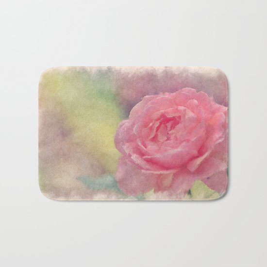 Pink Romantic rose - Watercolor floral Illustration- Flowers Bath Mat