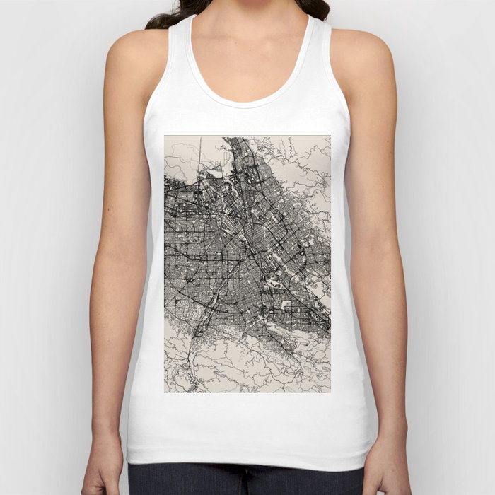 San Jose, USA - Black and White City Map - Minimal Aesthetic Tank Top