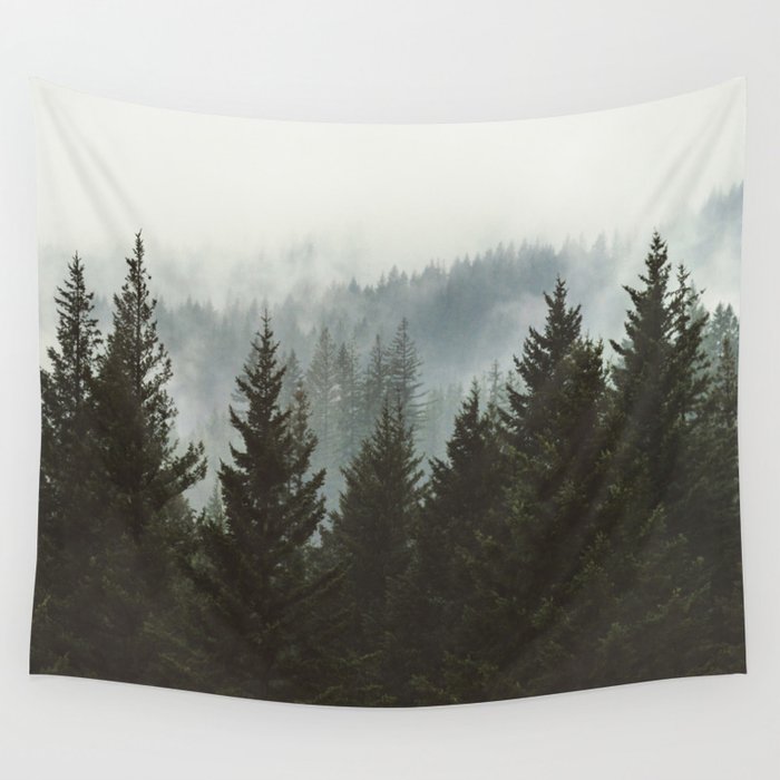 Forest Fog Mountain IV - Wanderlust Nature Photography Wall Tapestry