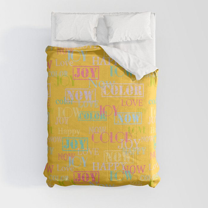 Enjoy The Colors - Colorful Typography modern abstract pattern on Yellow color background Comforter