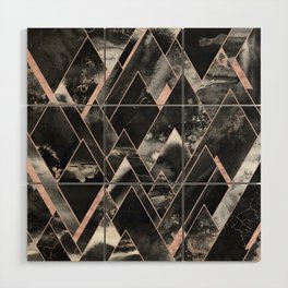 Mountains of Rose Gold - Geometric Midnight Black Wood Wall Art