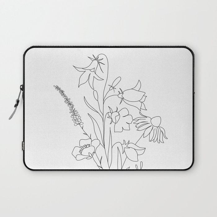 Small Wildflowers Minimalist Line Art Laptop Sleeve