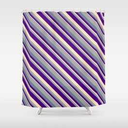 [ Thumbnail: Dark Gray, Slate Gray, Indigo, and Bisque Colored Stripes Pattern Shower Curtain ]
