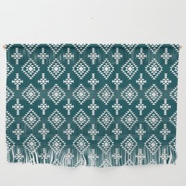 Teal Blue and White Native American Tribal Pattern Wall Hanging