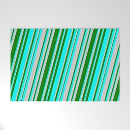 [ Thumbnail: Green, Cyan, and Light Gray Colored Lines Pattern Welcome Mat ]