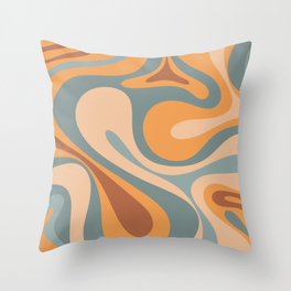 Mod Swirl Retro Abstract Pattern in Muted Slate Blue Orange Brown Throw Pillow