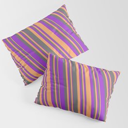 [ Thumbnail: Dim Gray, Dark Orchid & Brown Colored Lines/Stripes Pattern Pillow Sham ]