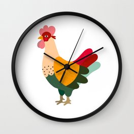 Roosters  and polka dots on white background.  Wall Clock