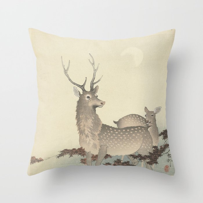 Two deer - Ohara Koson (1900 - 1930) Throw Pillow