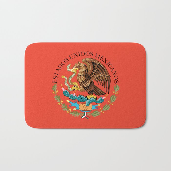 Mexican Flag seal on orange Bath Mat