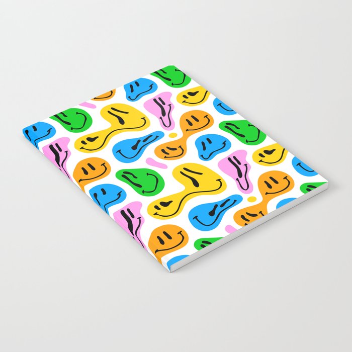 Funny melting smiling happy face colorful cartoon seamless pattern Notebook