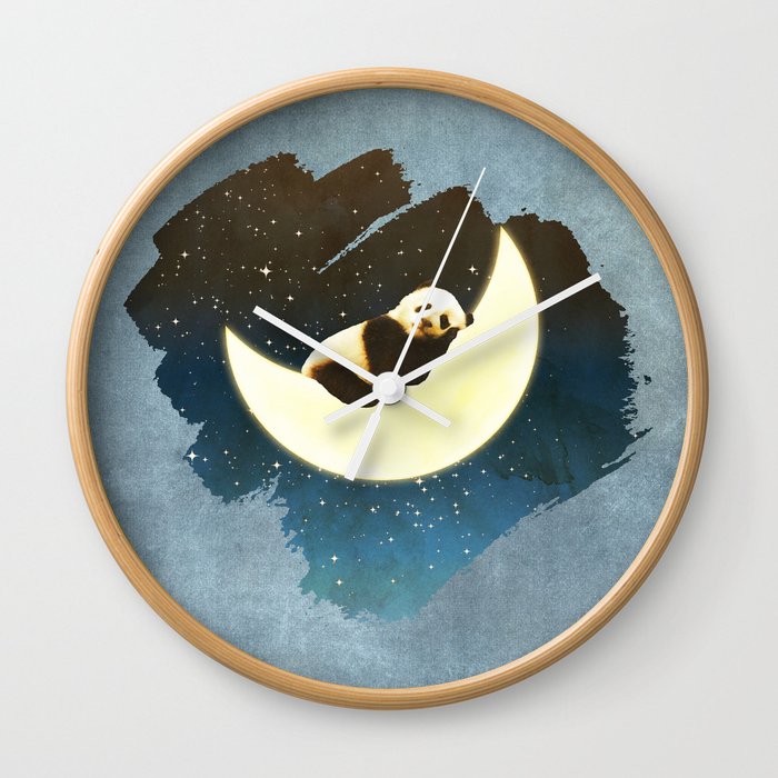 Sleeping Panda on the Moon Wall Clock