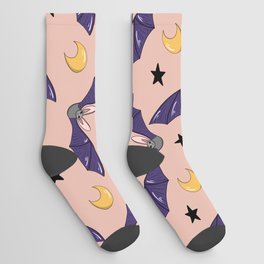Cute Halloween Bats seamless pattern on peach background Socks