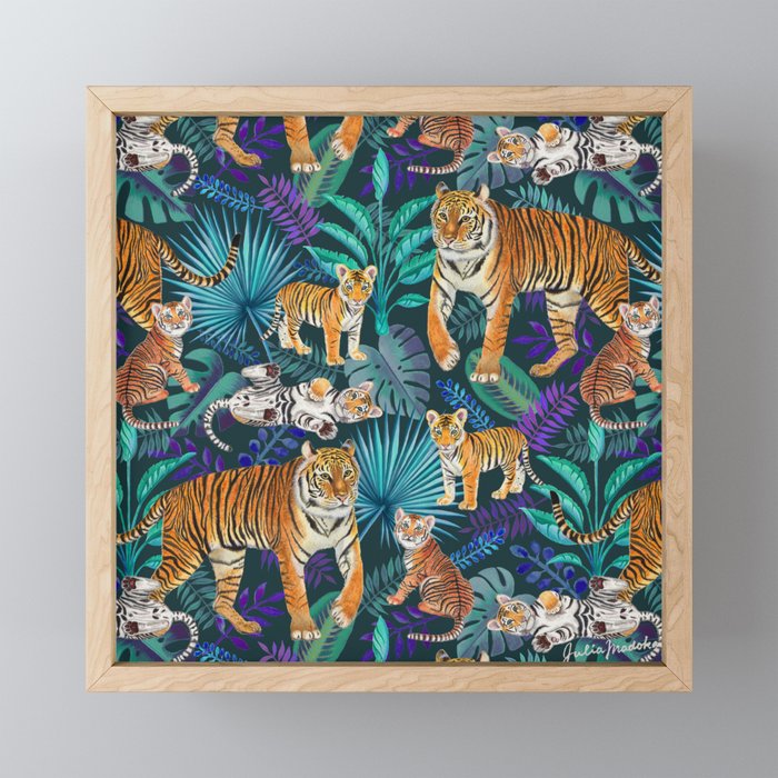 Family of Tigers (Turquoise)  Framed Mini Art Print