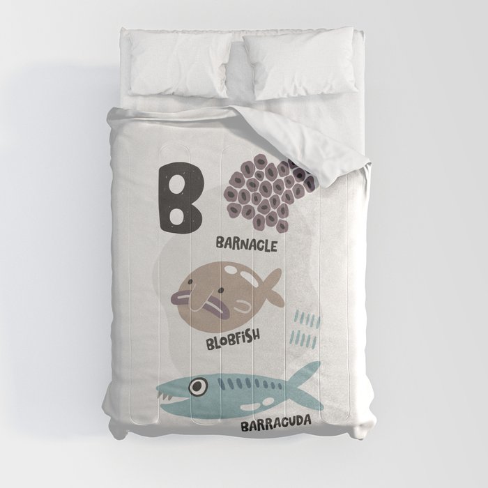 B of barnacle blobfish and barracuda Comforter