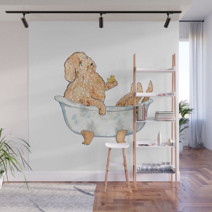 Golden doodle dog brown toilet Painting Wall Mural