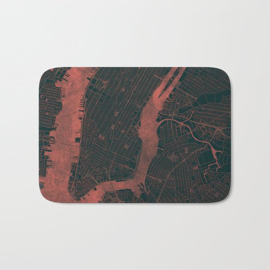 New York Map Red Bath Mat