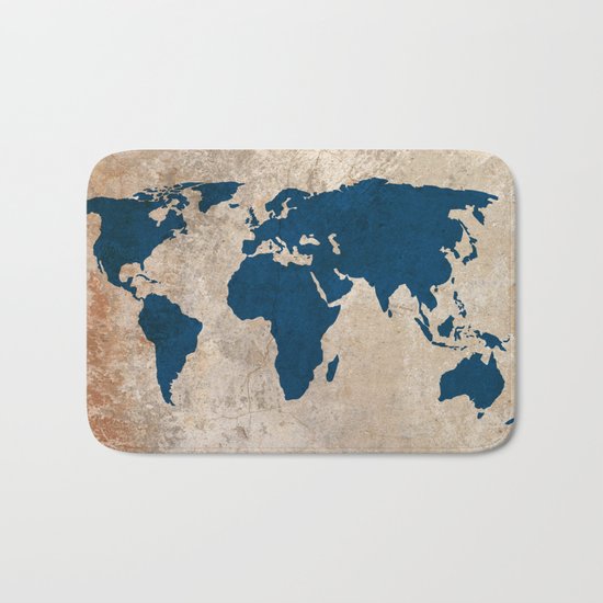 Rustic World Map Bath Mat