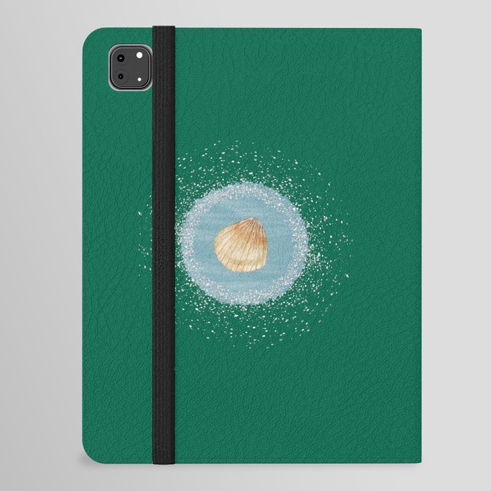 Watercolor Seashell and Blue Circle on Green iPad Folio Case