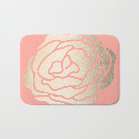 Rose White Gold Sands on Salmon Pink Bath Mat