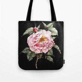 Wilting Pink Rose Watercolor on Charcoal Black Tote Bag