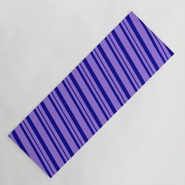 [ Thumbnail: Purple & Dark Blue Colored Pattern of Stripes Yoga Mat ]