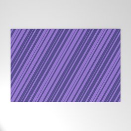 [ Thumbnail: Purple and Dark Slate Blue Colored Striped Pattern Welcome Mat ]