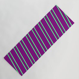 [ Thumbnail: Purple, Green & Light Green Colored Lined/Striped Pattern Yoga Mat ]