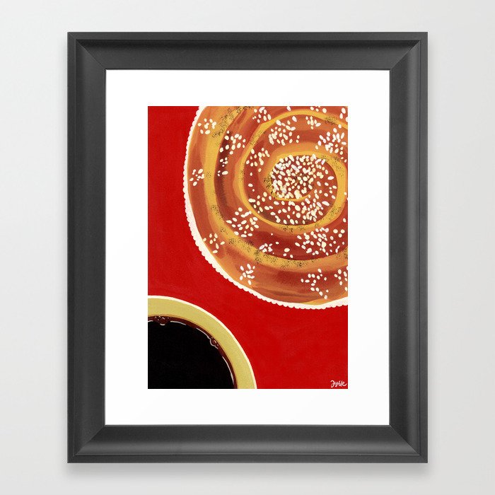 Coffee and cinnamon bun Framed Art Print