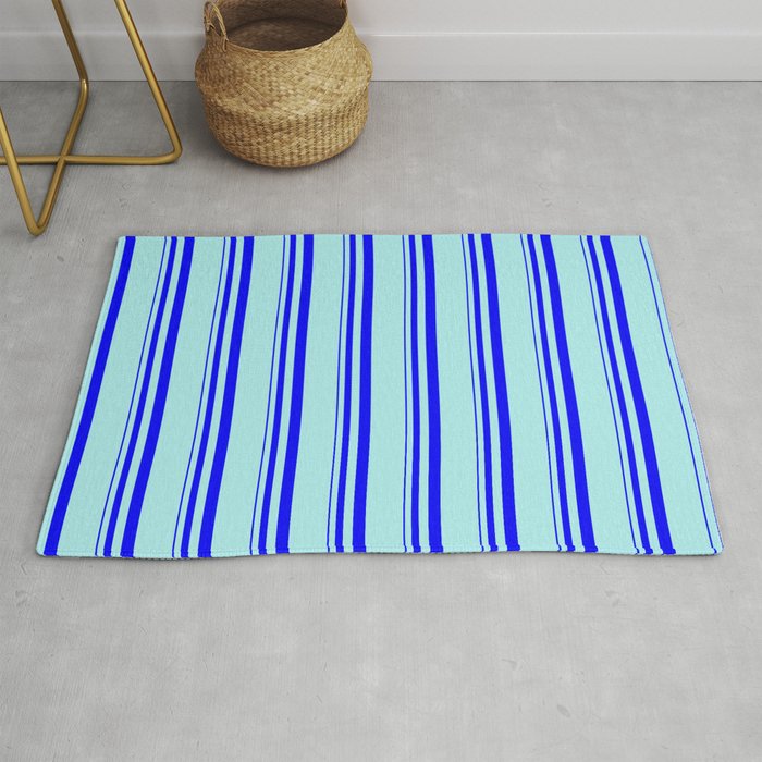 Blue and Turquoise Colored Lines Pattern Rug