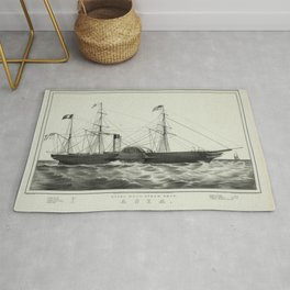 Royal mail steam ship, Asia, Vintage Print Rug | Ship, Antique, Naval, Boat, Seafaring, Vintage, Classic, Historic, Art, Artwork 
