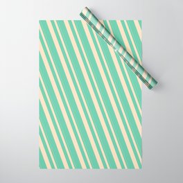 [ Thumbnail: Bisque & Aquamarine Colored Stripes/Lines Pattern Wrapping Paper ]