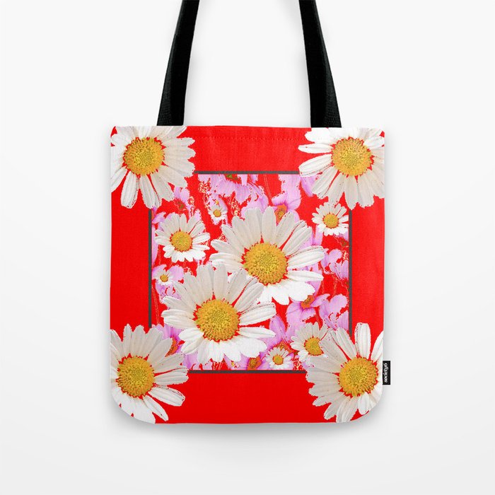 MODERN  DAISY FLOWER  RED ABSTRACT ART DESIGN Tote Bag