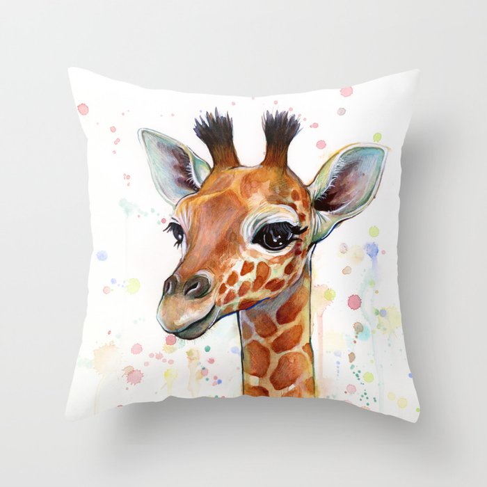 Giraffe Baby Watercolor Throw Pillow