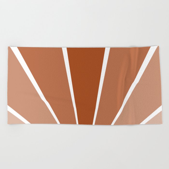 Ombre Geometric Rays Pattern (burnt orange/white) Beach Towel