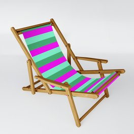 [ Thumbnail: Aquamarine, Sea Green, and Magenta Lines Pattern Sling Chair ]