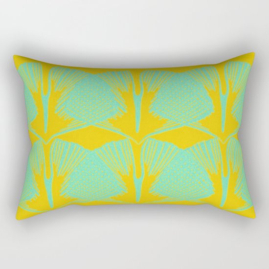 ginkgo pattern in deep yellow and turquoise Rectangular Pillow