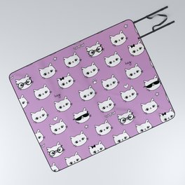 Cute pink pattern with stars glasses wow cats. Pets seamless background. Textiles for children Picnic Blanket